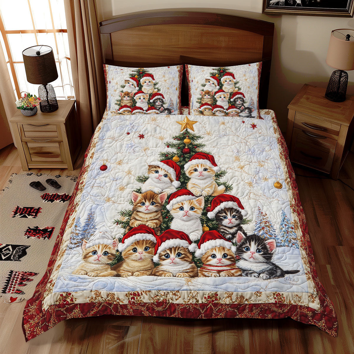 Adorable Cat Christmas Duvet Cover Set Quilt Bedding Set Bedspread Christmas Gifts For New Moms