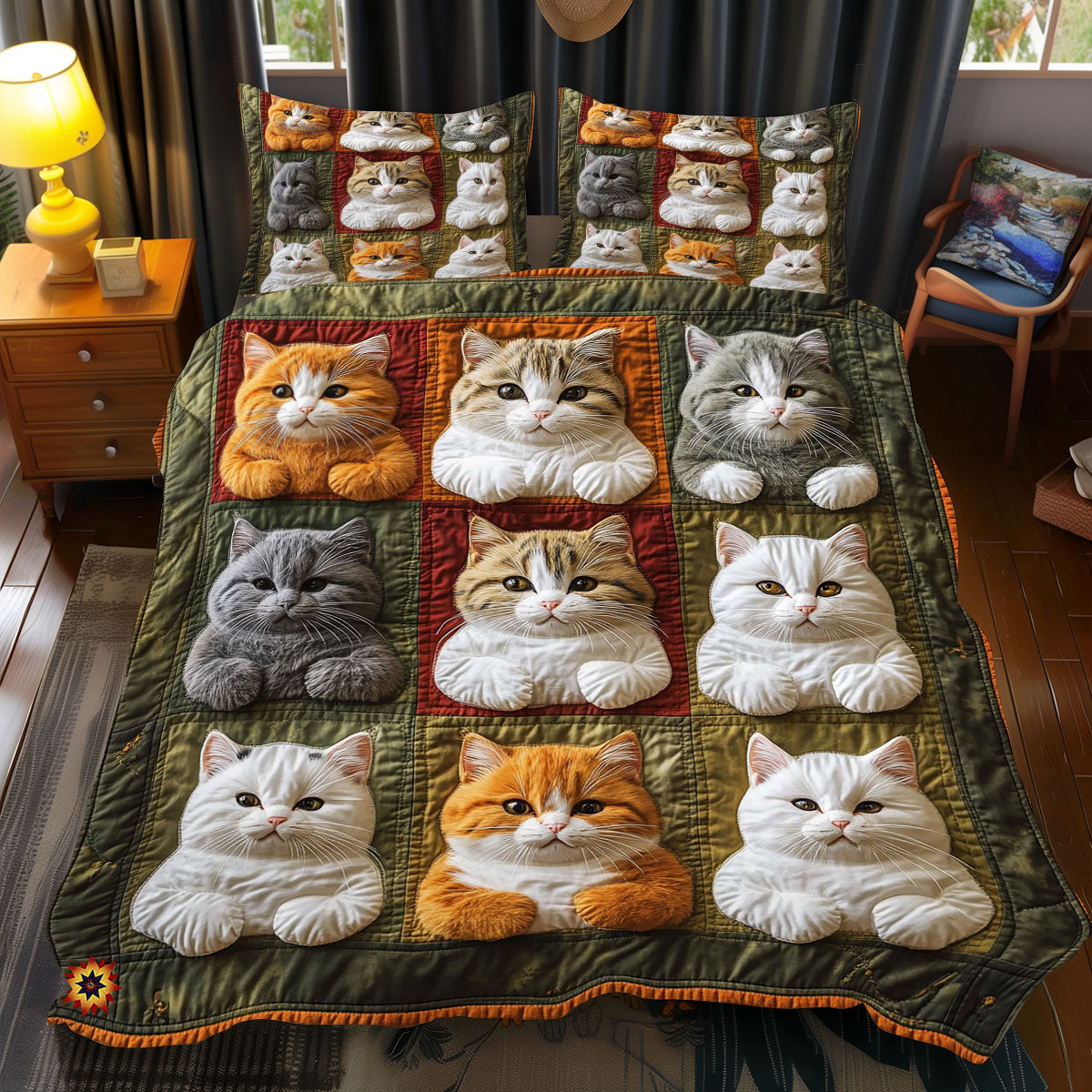 Adorable Cat Mosaic Duvet Cover Set Quilt Bedding Set Bedspread Womens Cat Gifts