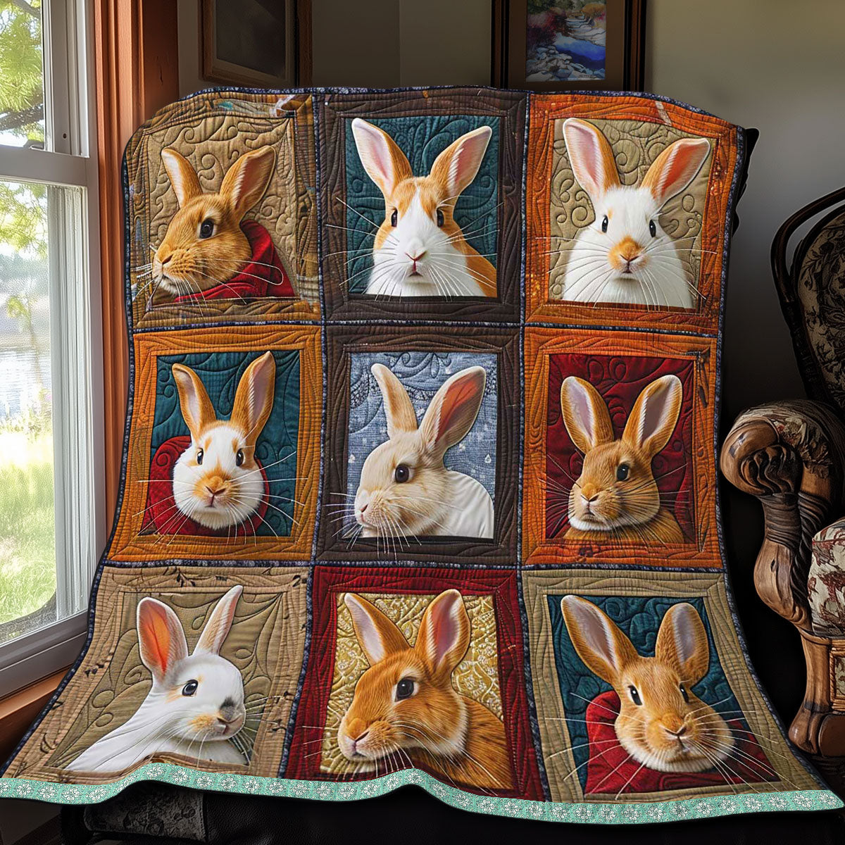 Adorable Bunny Portrait Quilt Blanket Cute Blankets For Teens