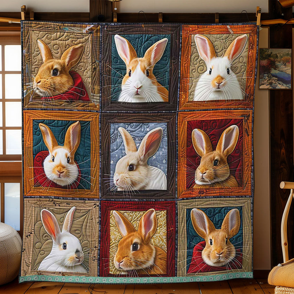 Adorable Bunny Portrait Quilt Blanket Cute Blankets For Teens