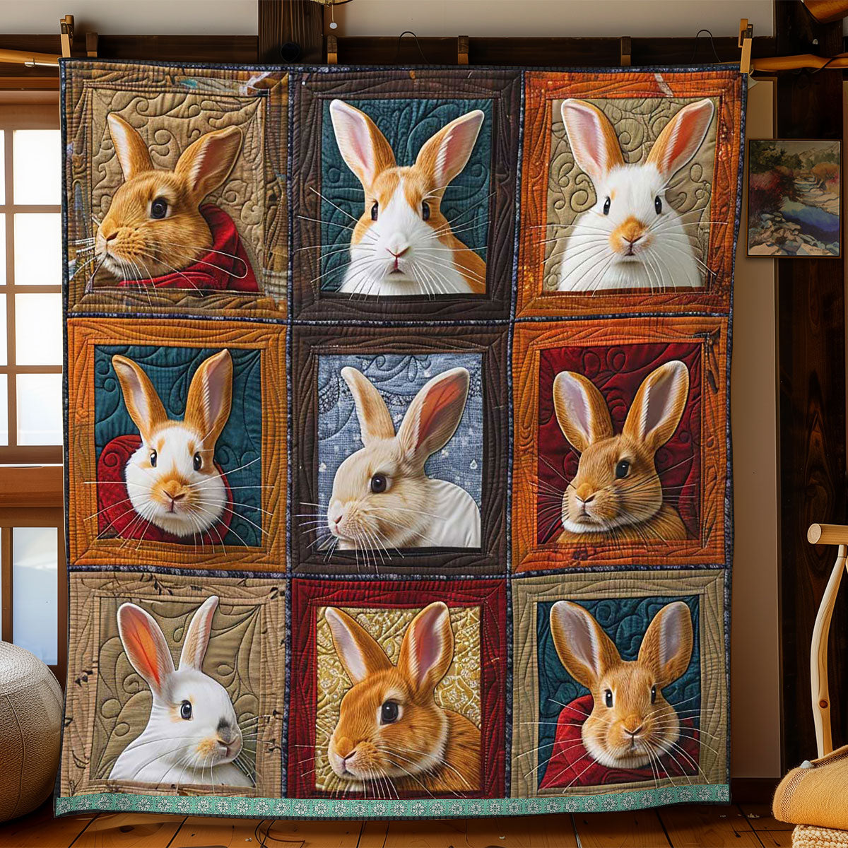 Adorable Bunny Portrait Quilt Blanket Cute Blankets For Teens