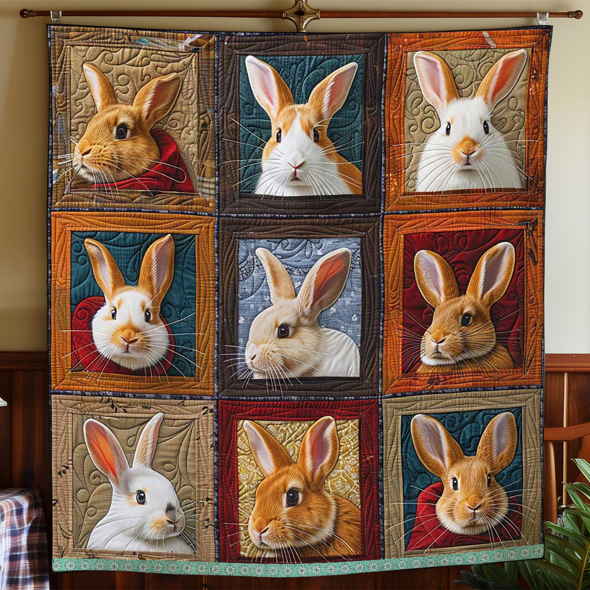 Adorable Bunny Portrait Quilt Blanket Cute Blankets For Teens
